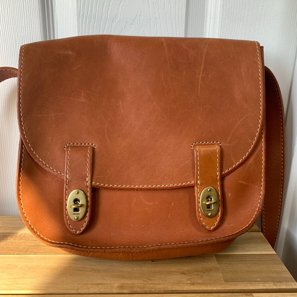 Fossil Vintage Leather Saddle Bag Crossbody Paris Nos